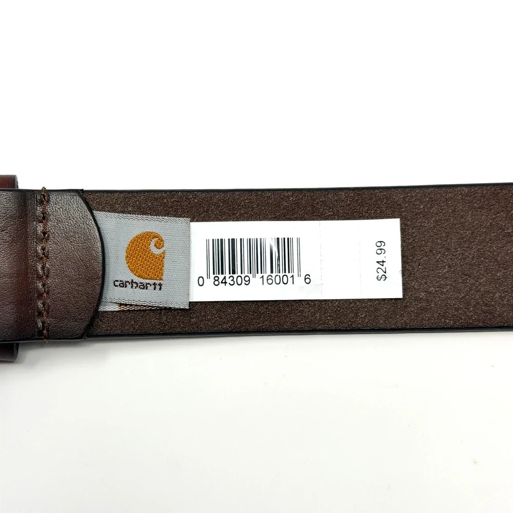 Carhartt Brown Genuine Leather Belt Size 38 Brass Buckle Workwear NWT